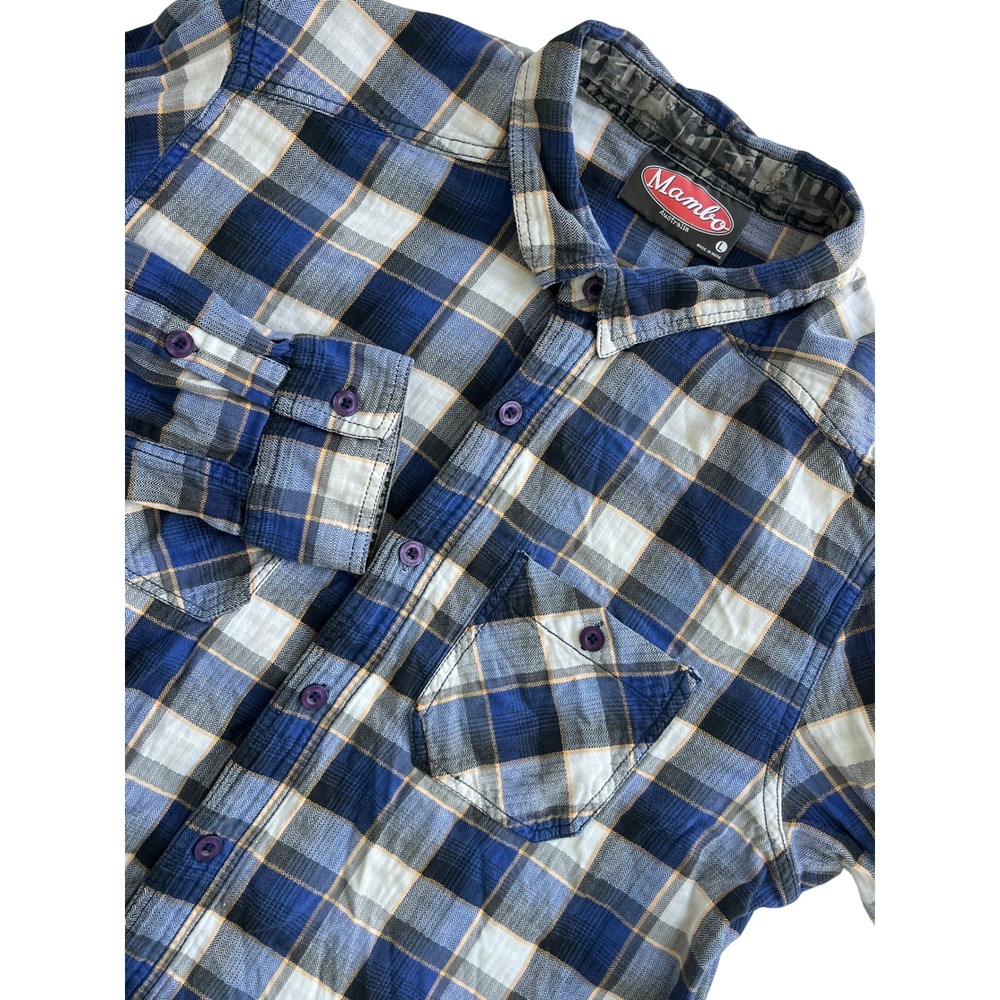 Mambo Australia Mens Blue‎ Plaid Button Up Long Sleeve Shirt Size L